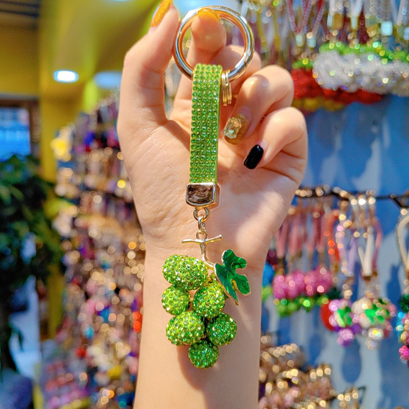 Rhinestone Grape Keychain Car Gift Key Lanyard Couple Bag Hanger Accessory Key Chain Small Gift