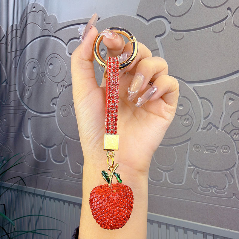 Apple-shaped rhinestone keychain lanyard chain ring exquisite car pendant couple bag charm small gift key ring