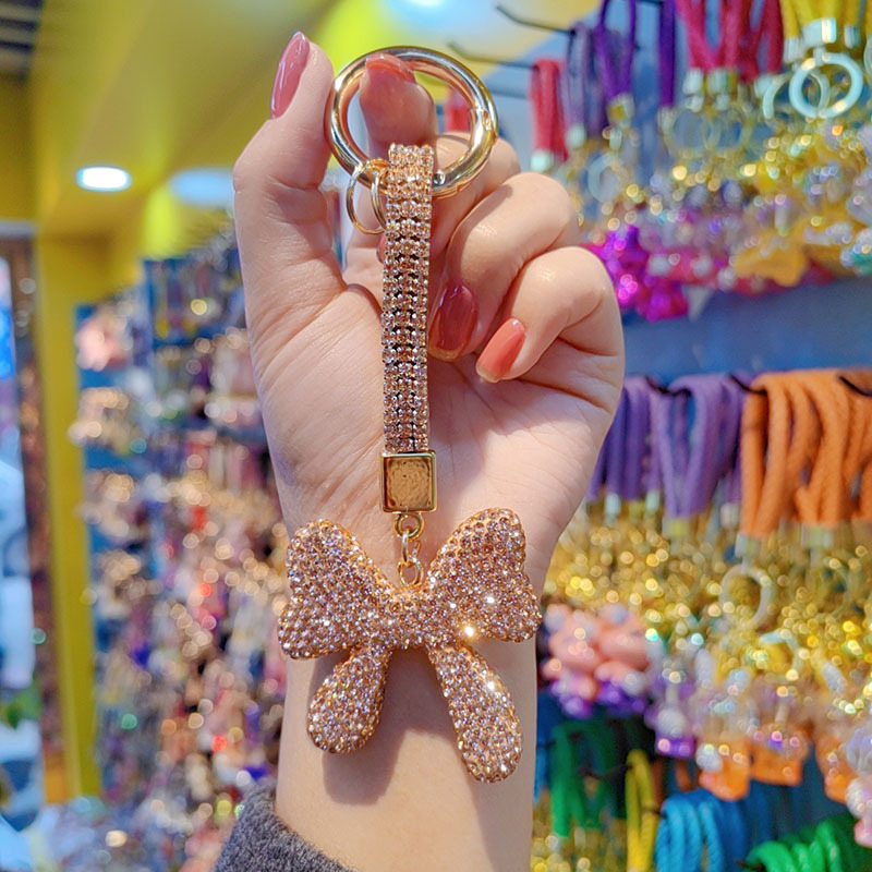Clay rhinestone bow car chain ring keychain pendant couple bag charm small gift wholesale