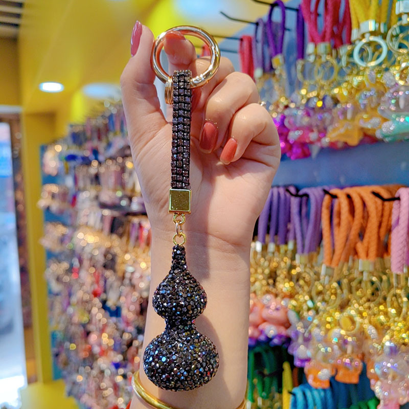 Clay gourd with full rhinestones, car chain ring, keychain, couple bag charm, small gift wholesale.