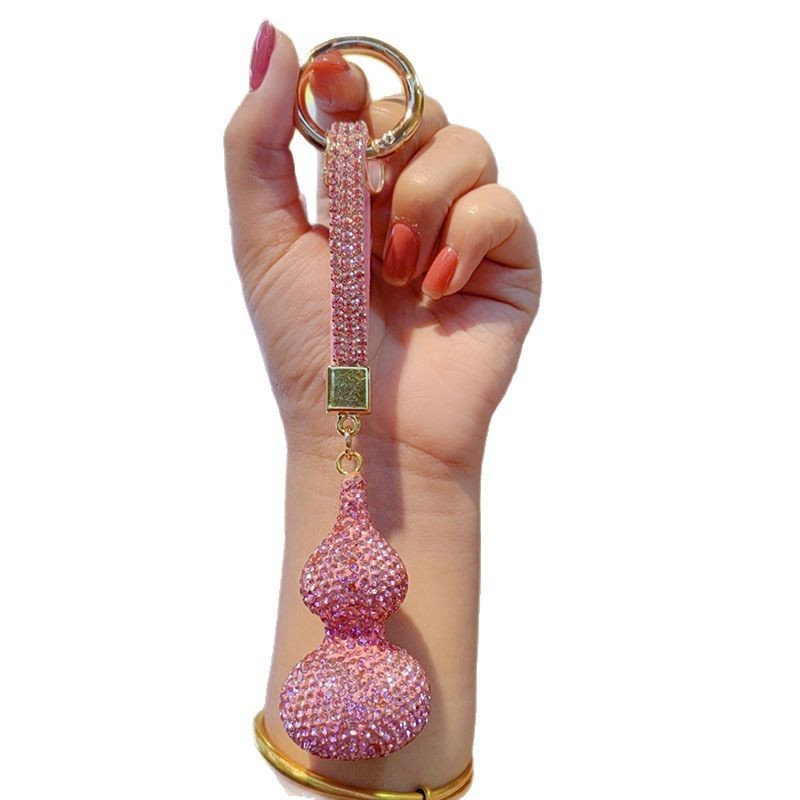 Clay gourd with full rhinestones, car chain ring, keychain, couple bag charm, small gift wholesale.