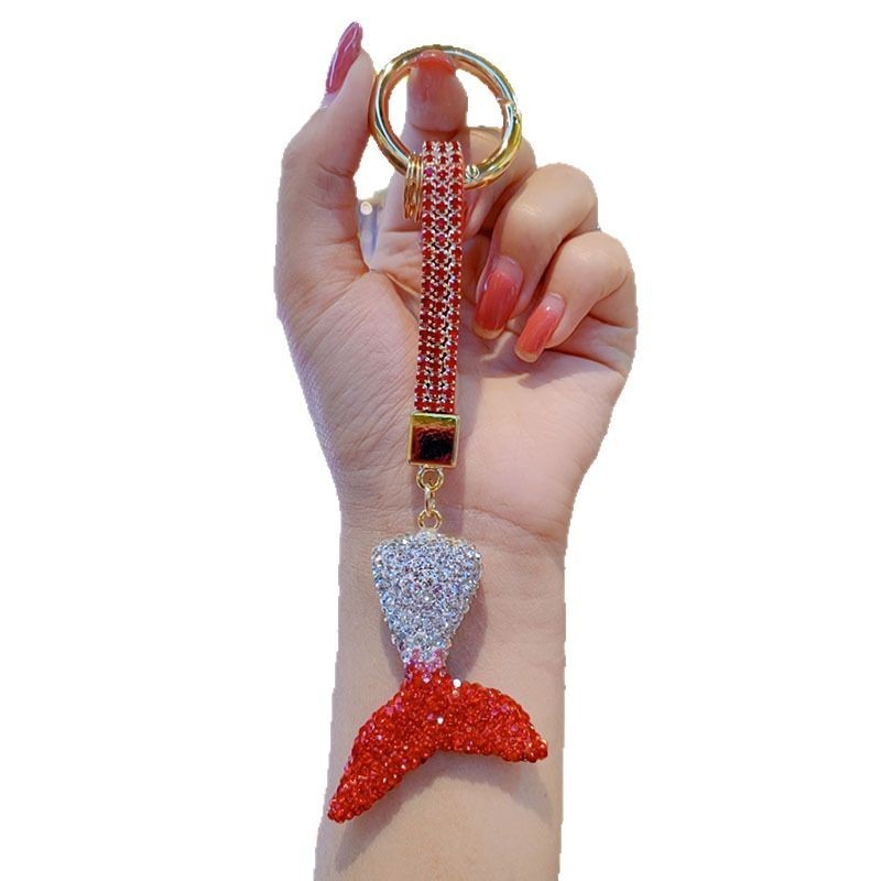 Clay full-diamond mermaid car chain ring keychain pendant couple bag charm small gift wholesale