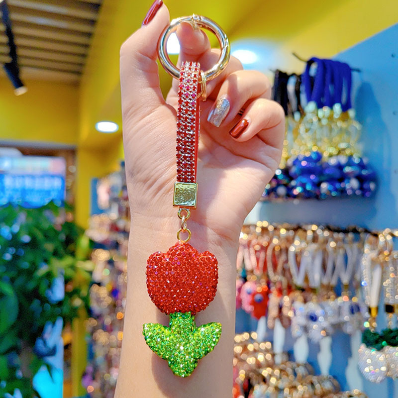 Clay Tulip Car Chain Ring Keychain Charm Couple Bag Hanger Small Gift Wholesale