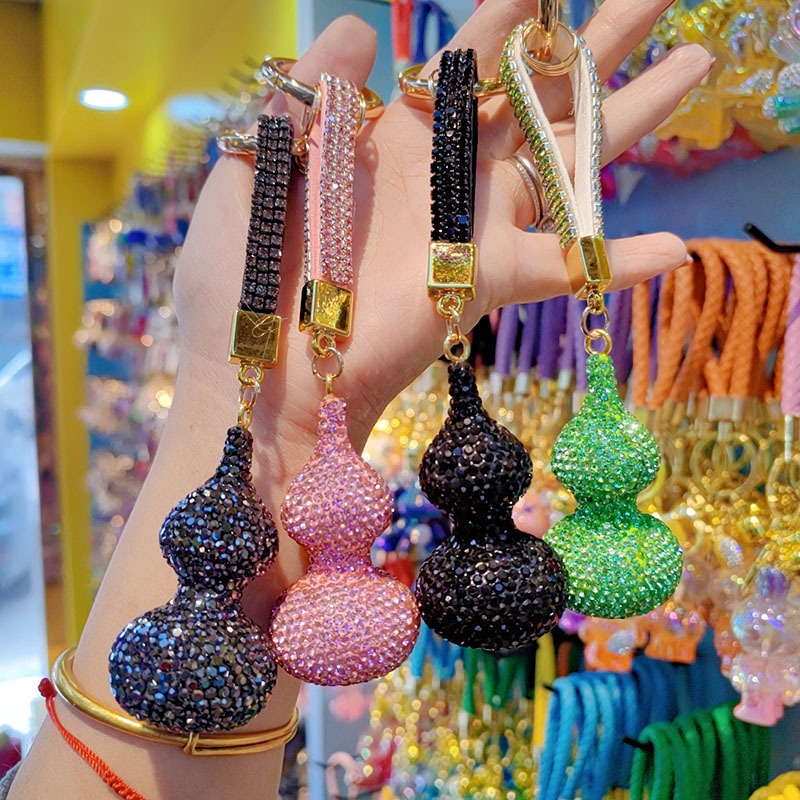 Clay gourd with full rhinestones, car chain ring, keychain, couple bag charm, small gift wholesale.