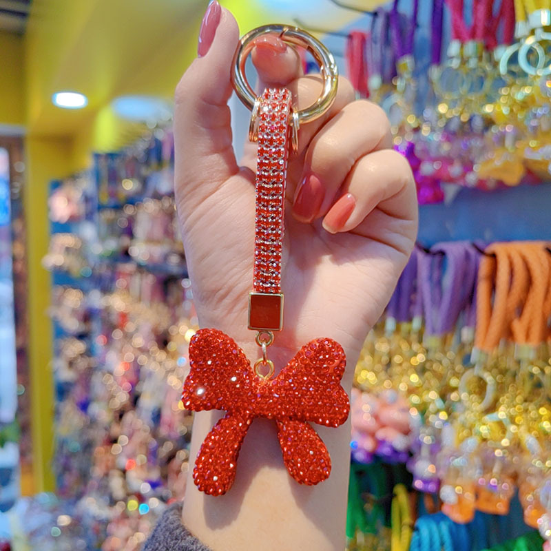 Clay rhinestone bow car chain ring keychain pendant couple bag charm small gift wholesale