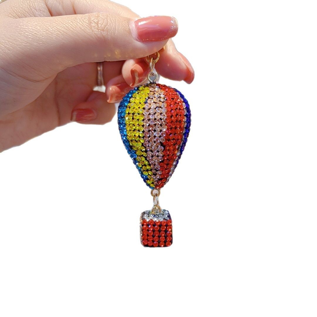 Clay full-diamond hot air balloon car chain ring lanyard keychain pendant couple bag charm small gift wholesale