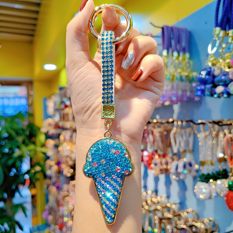 Clay full-diamond ice cream car chain ring lanyard keychain pendant couple bag charm small gift wholesale