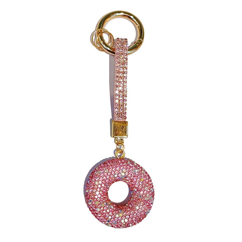 Clay rhinestone donut car chain ring keychain pendant couple bag charm small gift wholesale