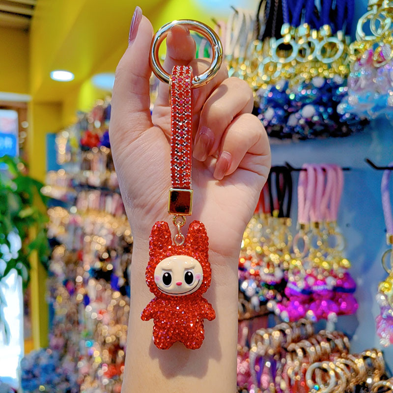 Clay full-diamond fabric car chain ring keychain pendant couple bag charm small gift wholesale