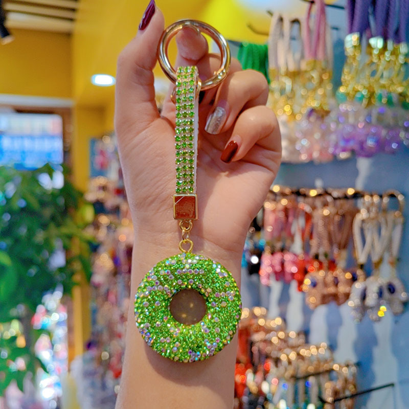 Clay rhinestone donut car chain ring keychain pendant couple bag charm small gift wholesale