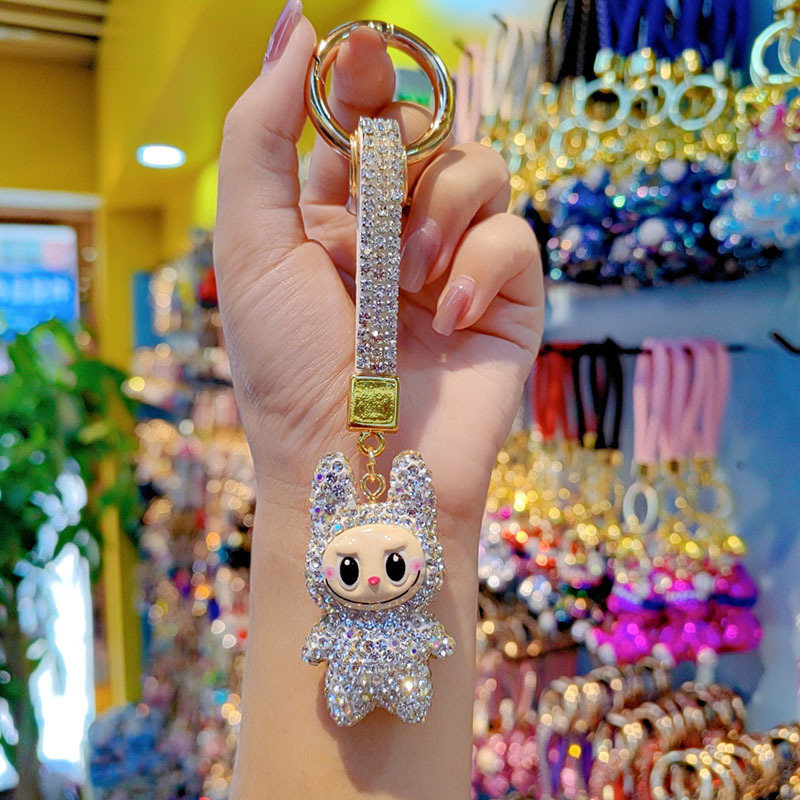 Clay full-diamond fabric car chain ring keychain pendant couple bag charm small gift wholesale