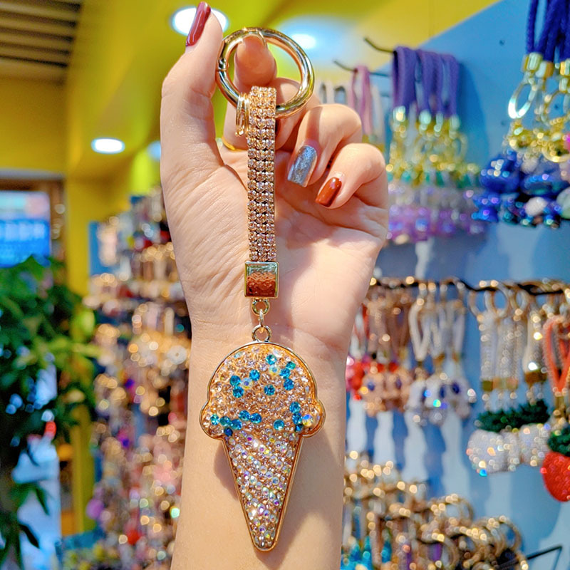 Clay full-diamond ice cream car chain ring lanyard keychain pendant couple bag charm small gift wholesale