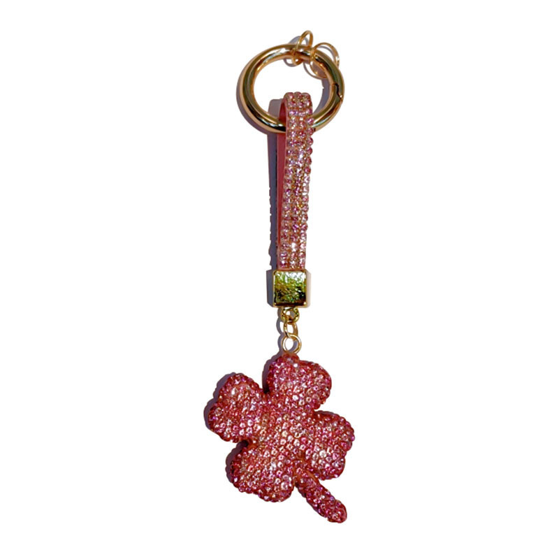 Clay full-diamond four-leaf clover car chain ring keychain pendant couple bag charm small gift wholesale