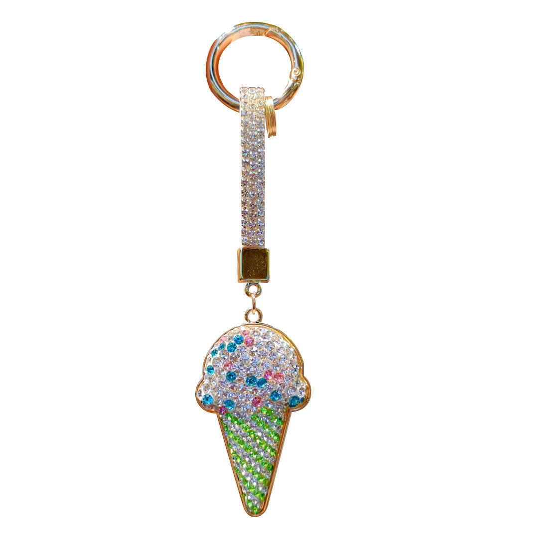 Clay full-diamond ice cream car chain ring lanyard keychain pendant couple bag charm small gift wholesale