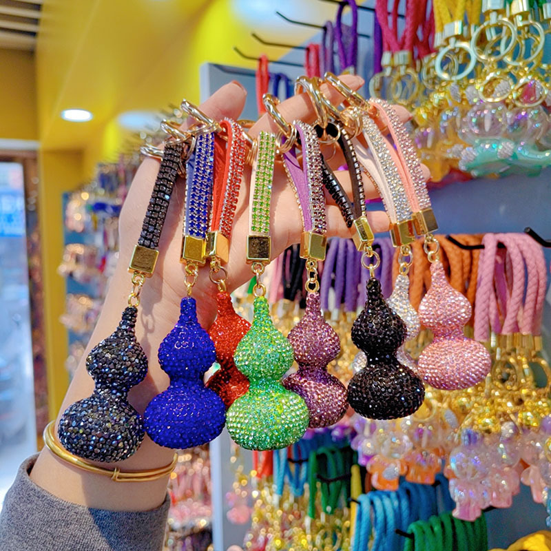 Clay gourd with full rhinestones, car chain ring, keychain, couple bag charm, small gift wholesale.