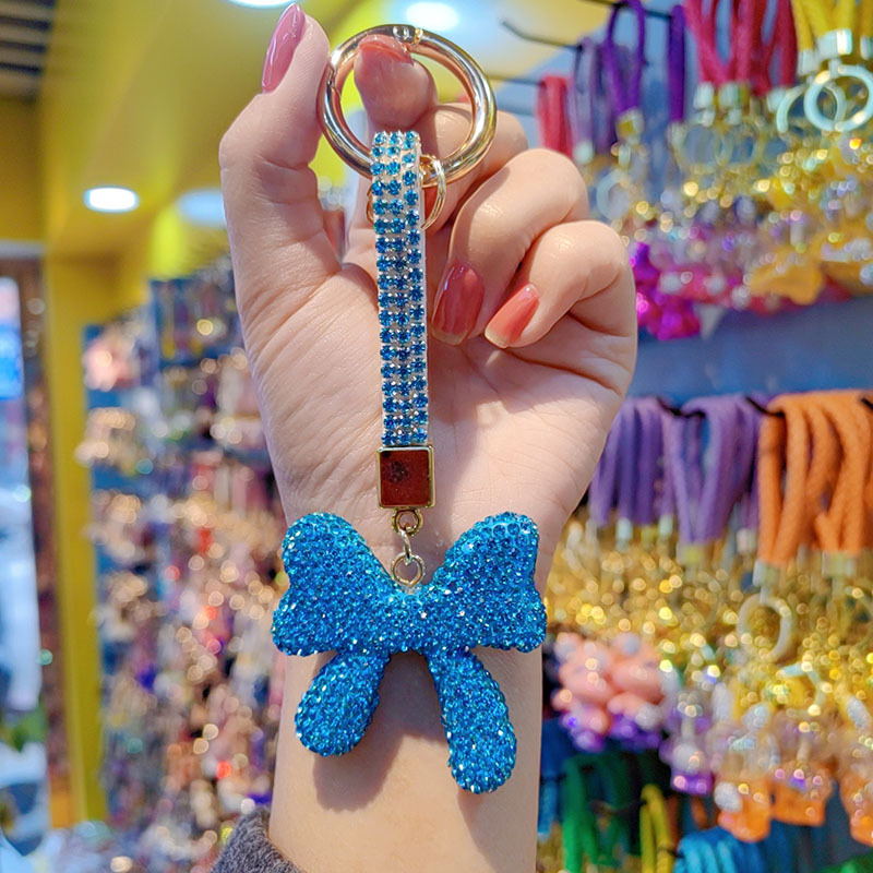 Clay rhinestone bow car chain ring keychain pendant couple bag charm small gift wholesale