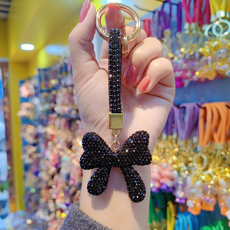 Clay rhinestone bow car chain ring keychain pendant couple bag charm small gift wholesale