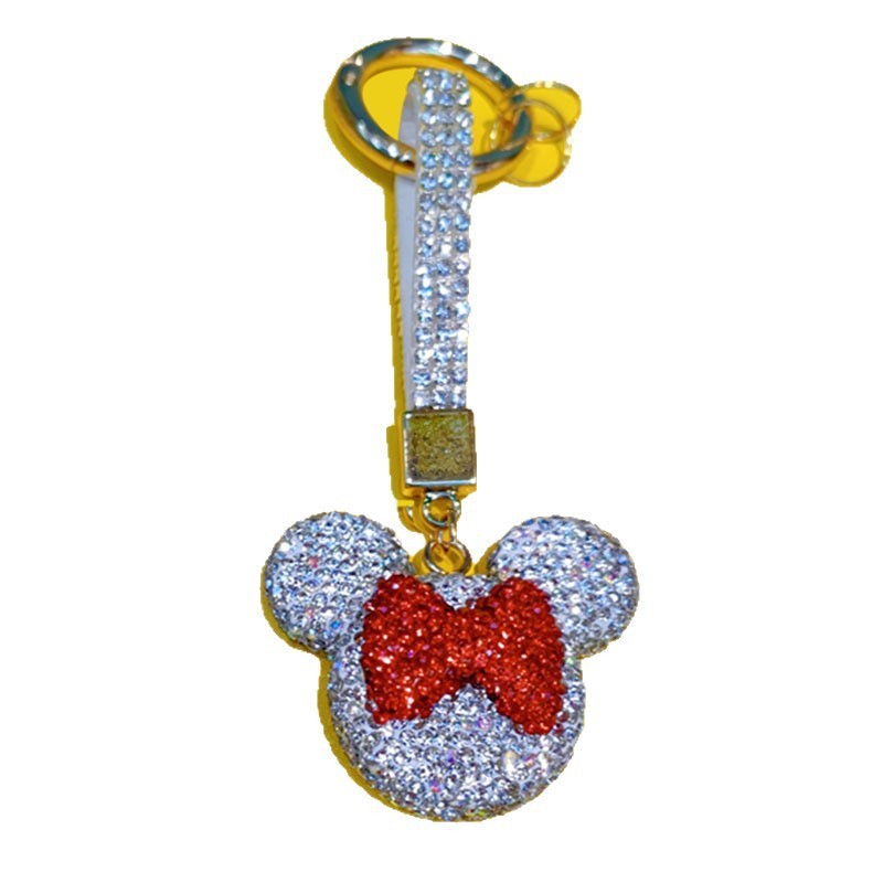 Fully rhinestone Minnie Mouse head car key lanyard keychain keychain pendant couple rhinestone hollow Mickey bag ornament wholesale