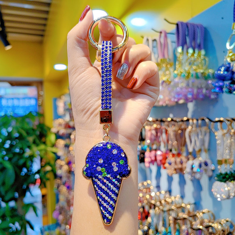 Clay full-diamond ice cream car chain ring lanyard keychain pendant couple bag charm small gift wholesale
