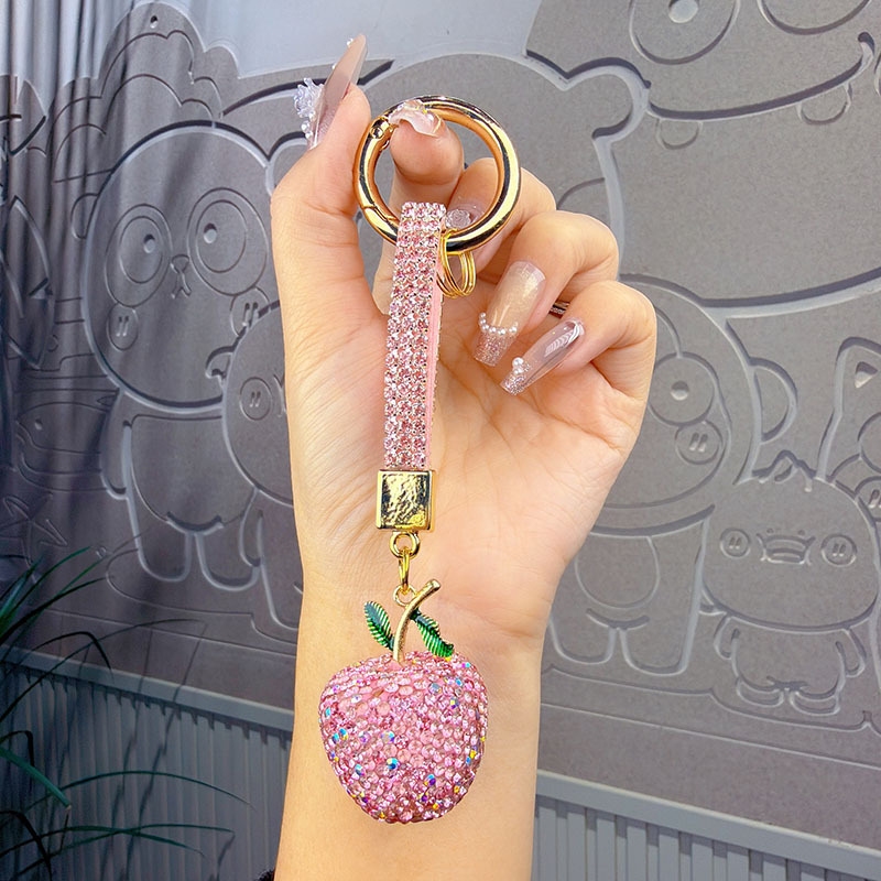 Apple-shaped rhinestone keychain lanyard chain ring exquisite car pendant couple bag charm small gift key ring
