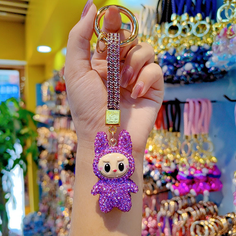 Clay full-diamond fabric car chain ring keychain pendant couple bag charm small gift wholesale