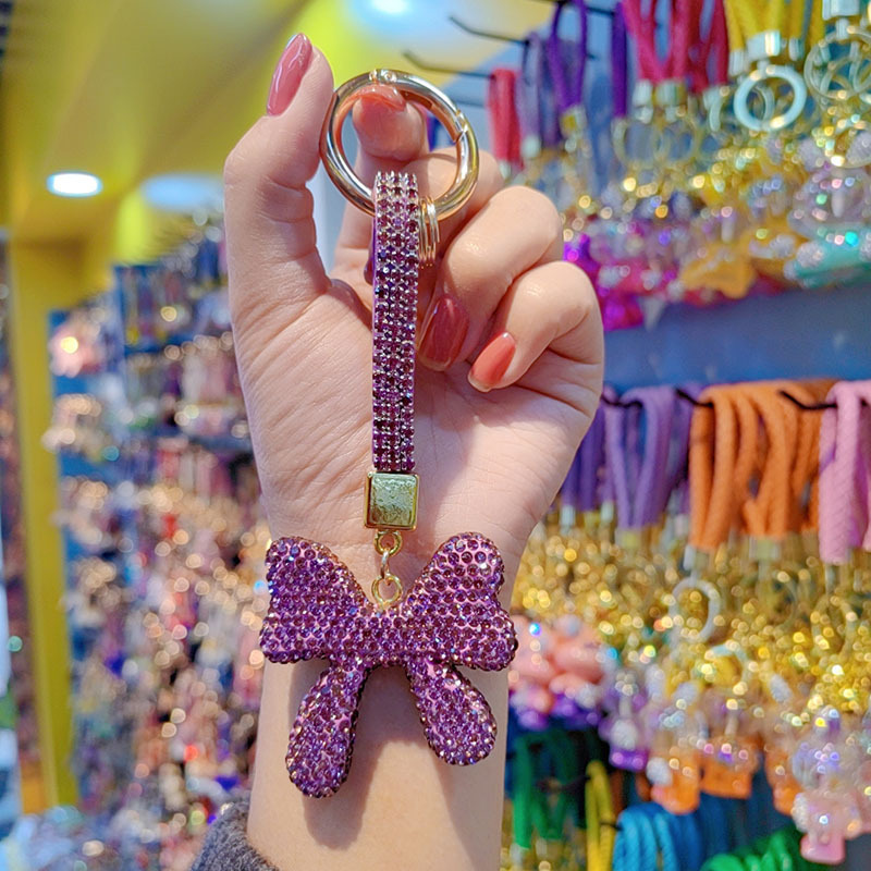 Clay rhinestone bow car chain ring keychain pendant couple bag charm small gift wholesale