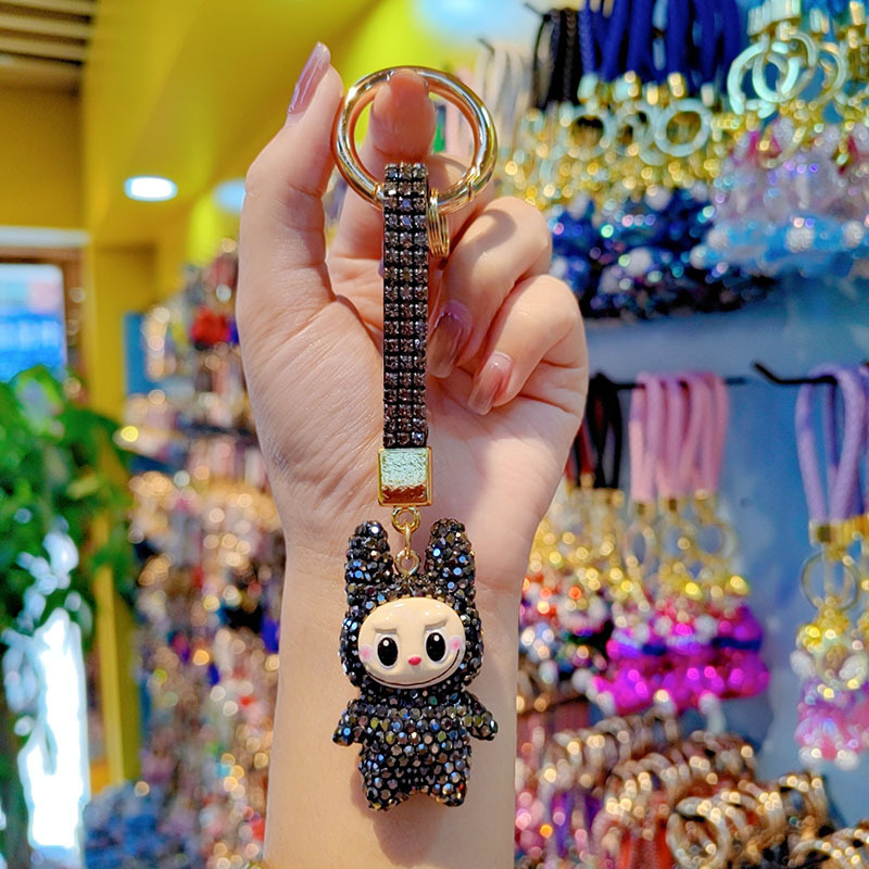 Clay full-diamond fabric car chain ring keychain pendant couple bag charm small gift wholesale