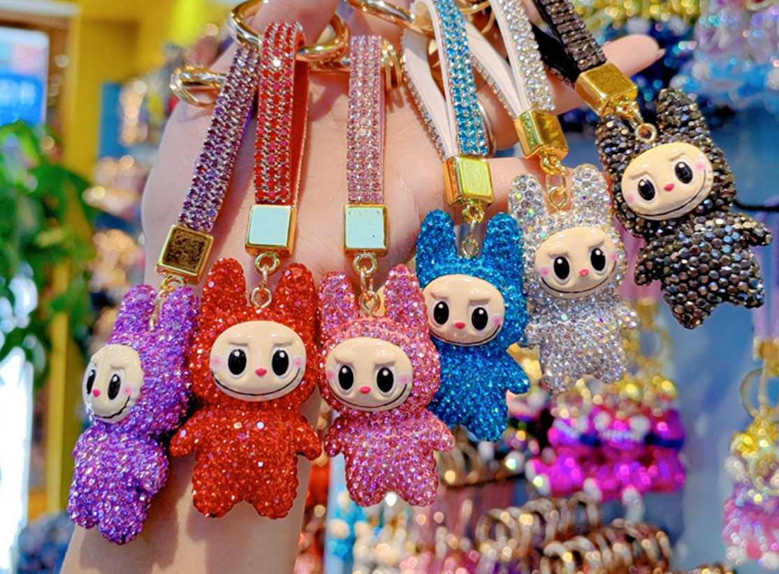 Trendy Labubu Rhinestone Keychain, Labubu Rhinestone Car Key Strap, Bag Charm Gift
