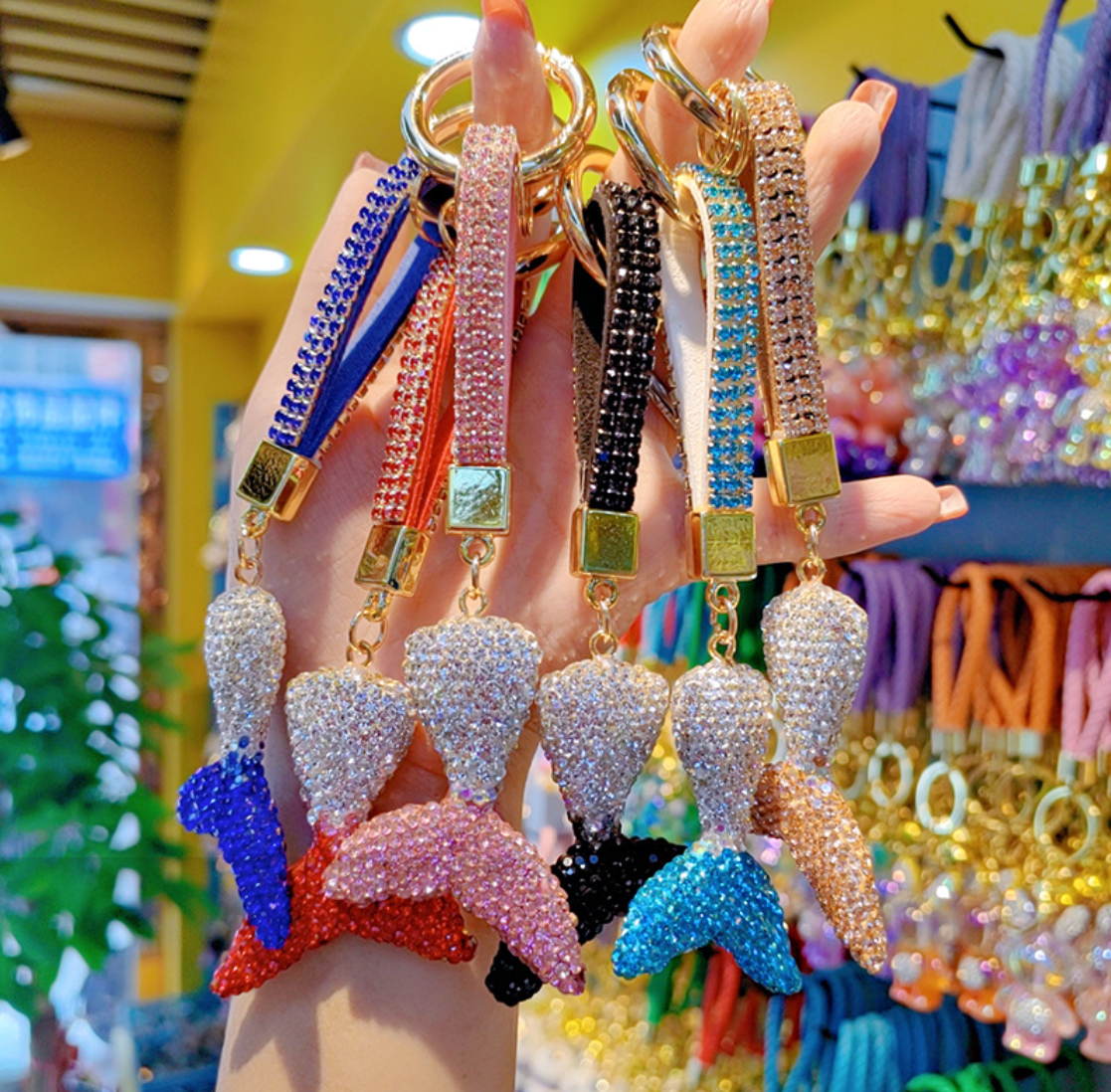 Luxury Rhinestone Mermaid Keychain, Diamond-Encrusted Mermaid Pendant, Car Key & Bag Accessory