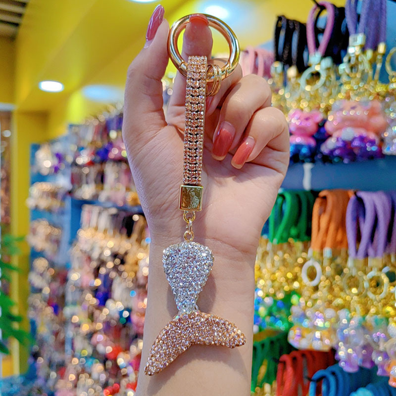 Clay full-diamond mermaid car chain ring keychain pendant couple bag charm small gift wholesale