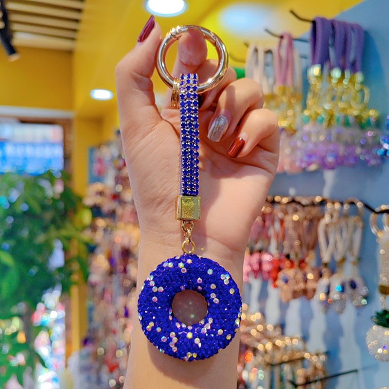 Clay rhinestone donut car chain ring keychain pendant couple bag charm small gift wholesale