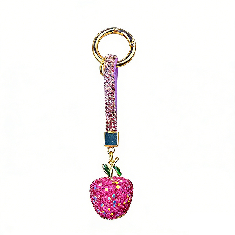 Apple-shaped rhinestone keychain lanyard chain ring exquisite car pendant couple bag charm small gift key ring