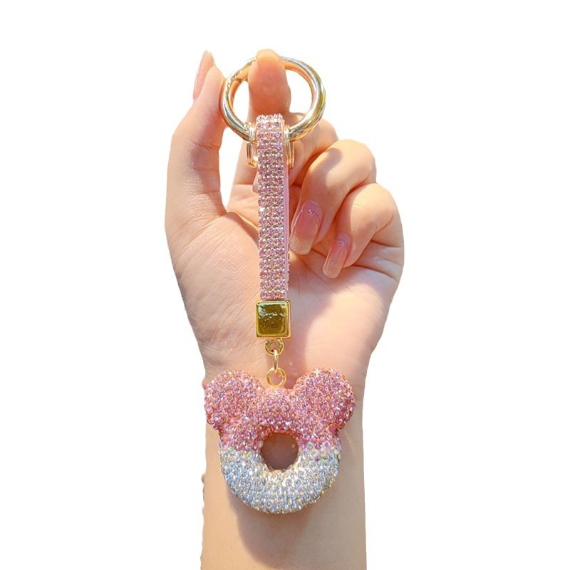 Creative full-diamond hollow Mickey Mouse keychain car keychain ornament fashionable and trendy bag decoration pendant