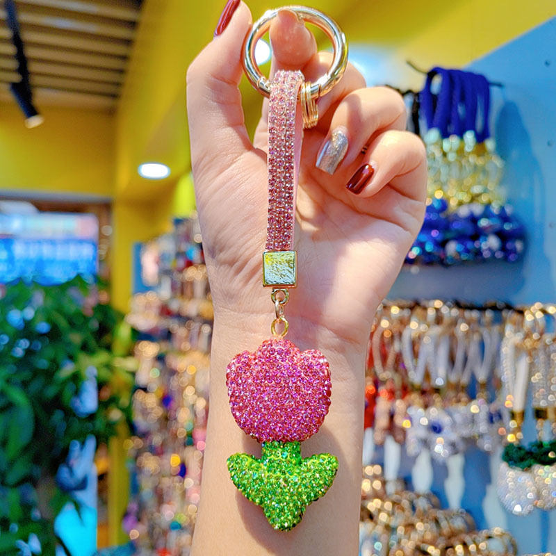 Clay Tulip Car Chain Ring Keychain Charm Couple Bag Hanger Small Gift Wholesale