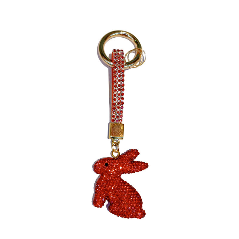 Clay full-diamond bunny car chain ring keychain pendant couple bag charm small gift wholesale