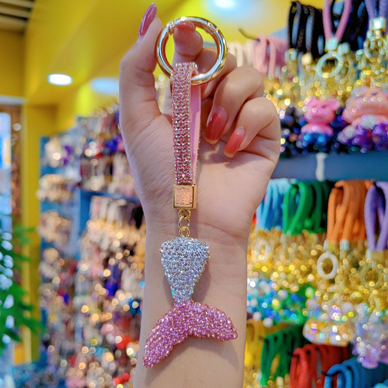 Clay full-diamond mermaid car chain ring keychain pendant couple bag charm small gift wholesale
