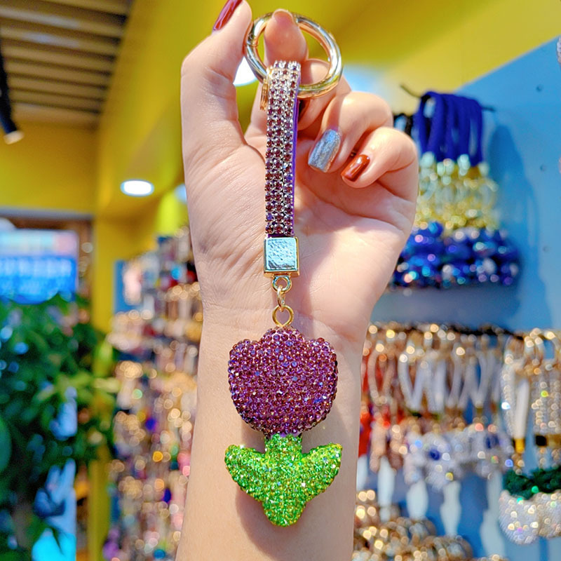 Clay Tulip Car Chain Ring Keychain Charm Couple Bag Hanger Small Gift Wholesale