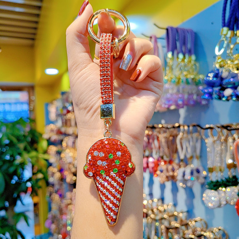 Clay full-diamond ice cream car chain ring lanyard keychain pendant couple bag charm small gift wholesale