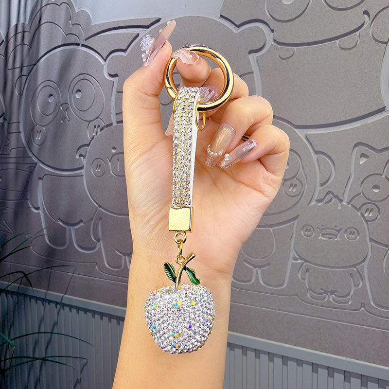 Apple-shaped rhinestone keychain lanyard chain ring exquisite car pendant couple bag charm small gift key ring