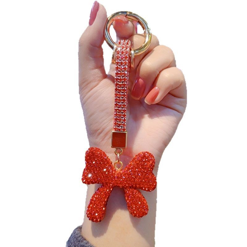 Clay rhinestone bow car chain ring keychain pendant couple bag charm small gift wholesale