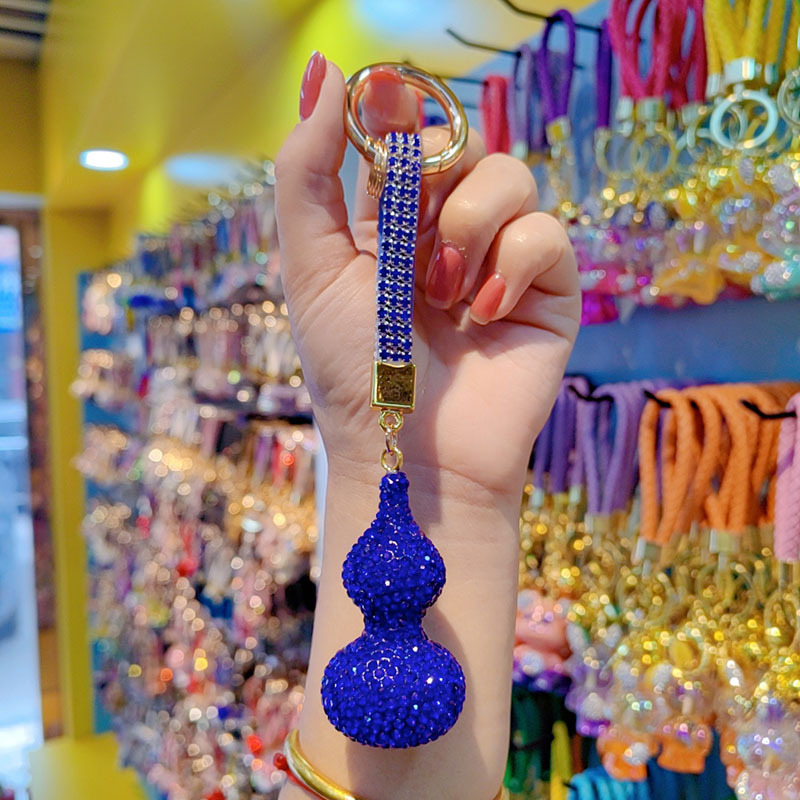 Clay gourd with full rhinestones, car chain ring, keychain, couple bag charm, small gift wholesale.