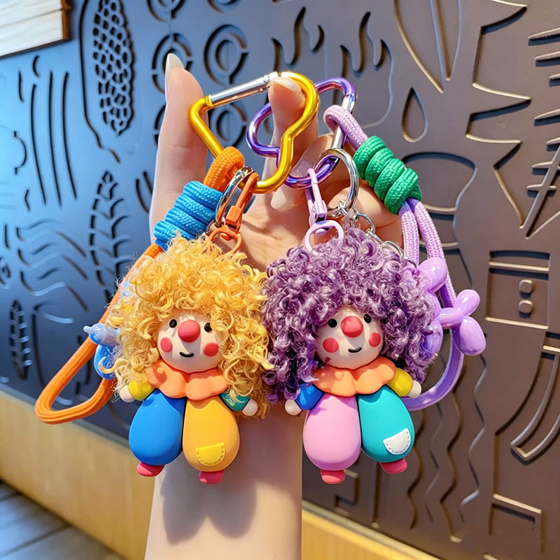 Trendy and cool cartoon clown with curly hair, plush toy, women's bag charm, small gift keychain