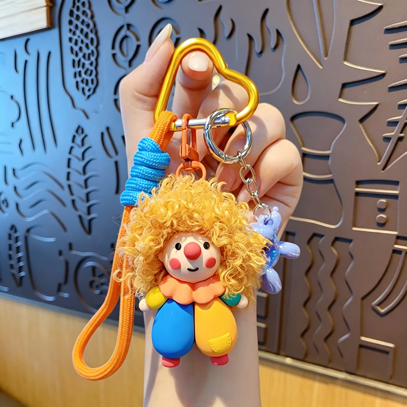 Trendy and cool cartoon clown with curly hair, plush toy, women's bag charm, small gift keychain