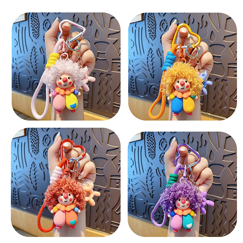 Trendy and cool cartoon clown with curly hair, plush toy, women's bag charm, small gift keychain