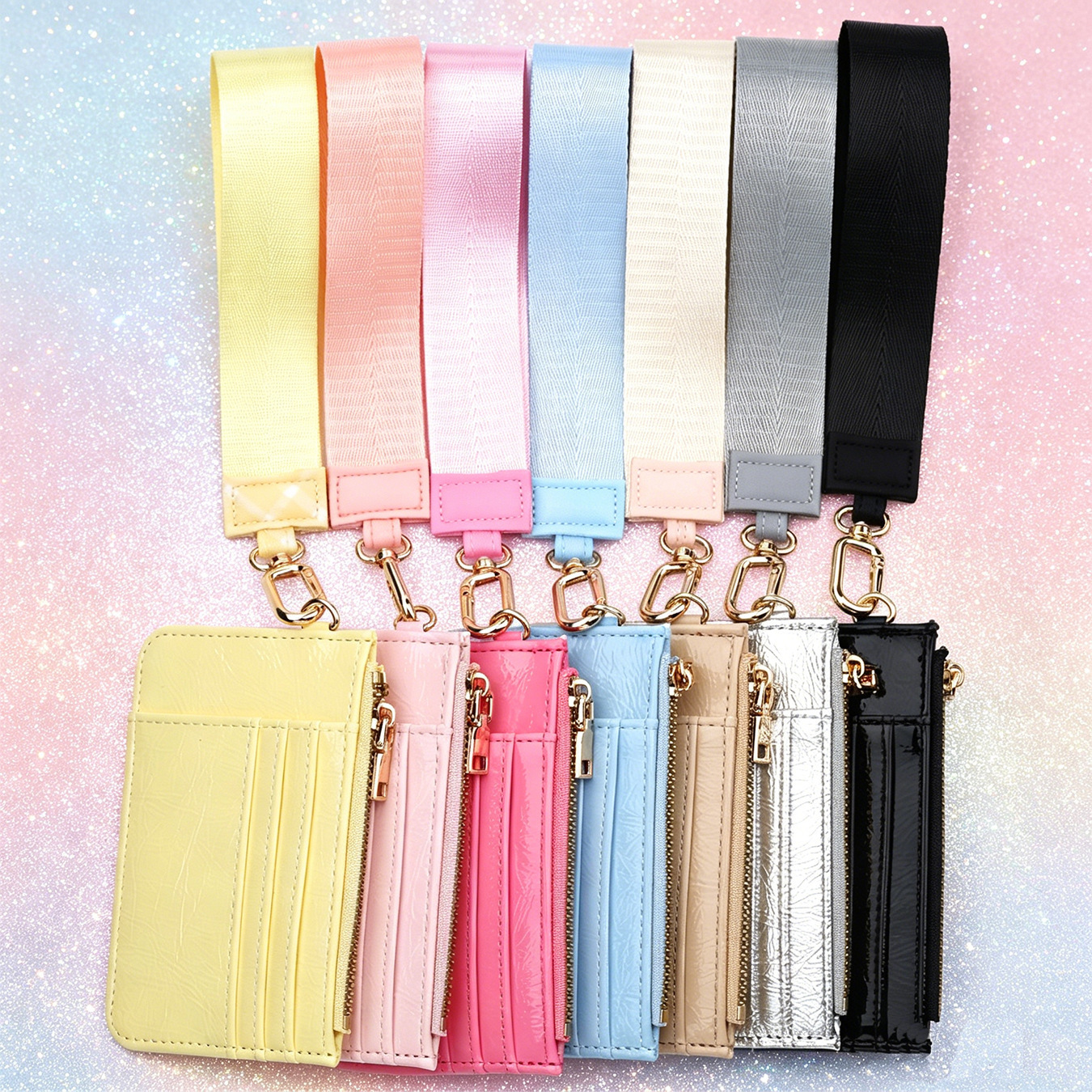 2026 Cross-border European and American style mirrored leather card holder with high gloss and multiple card slots, TikTok wristband wallet.