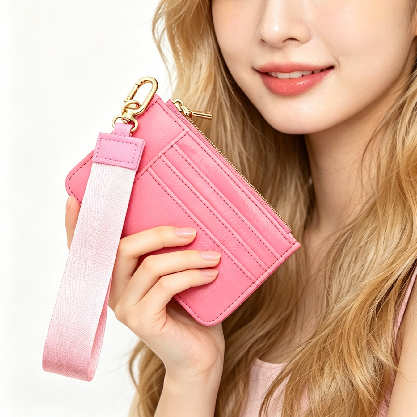 2026 Cross-border European and American style mirrored leather card holder with high gloss and multiple card slots, TikTok wristband wallet.
