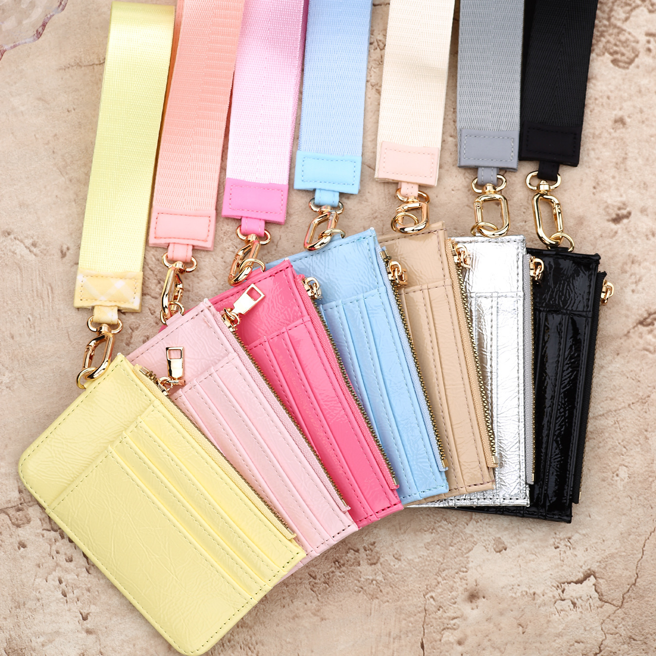 2026 Cross-border European and American style mirrored leather card holder with high gloss and multiple card slots, TikTok wristband wallet.