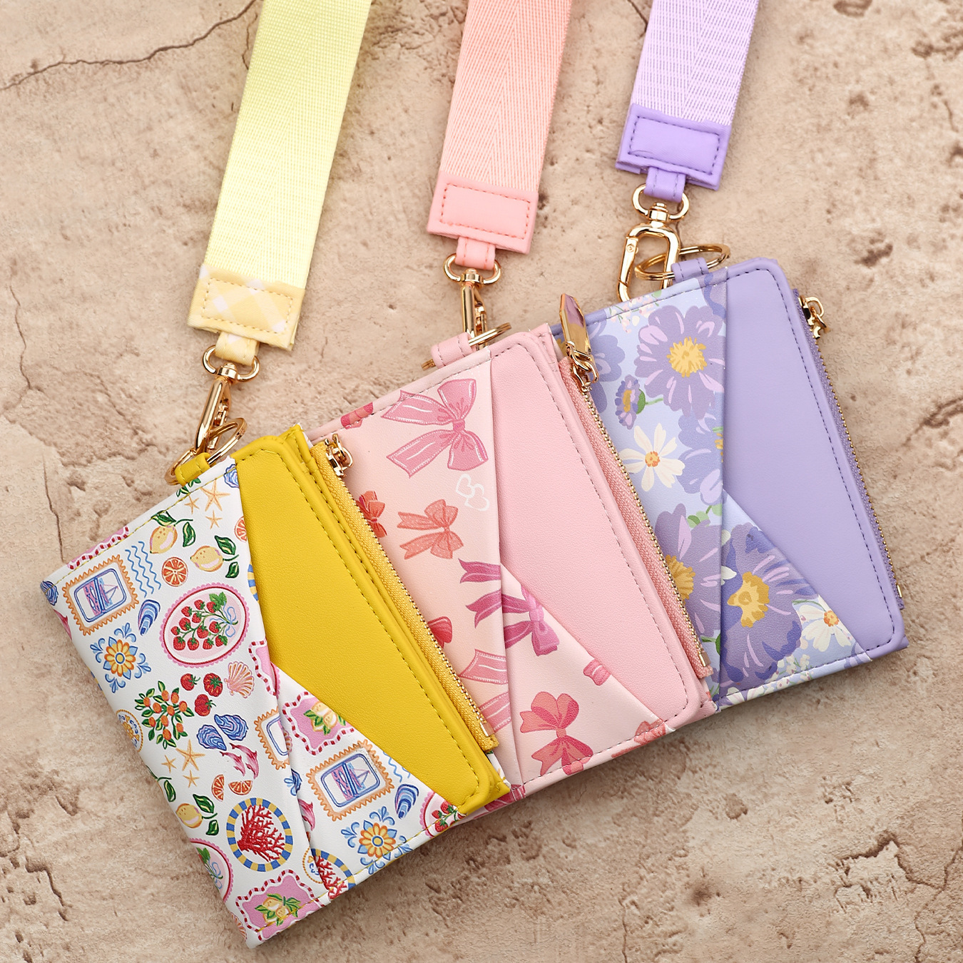 2026 Cross-border European and American Printed Leather Card Holder Bi-fold Wallet with Multiple Card Slots Coin Purse TikTok Wristband Wallet