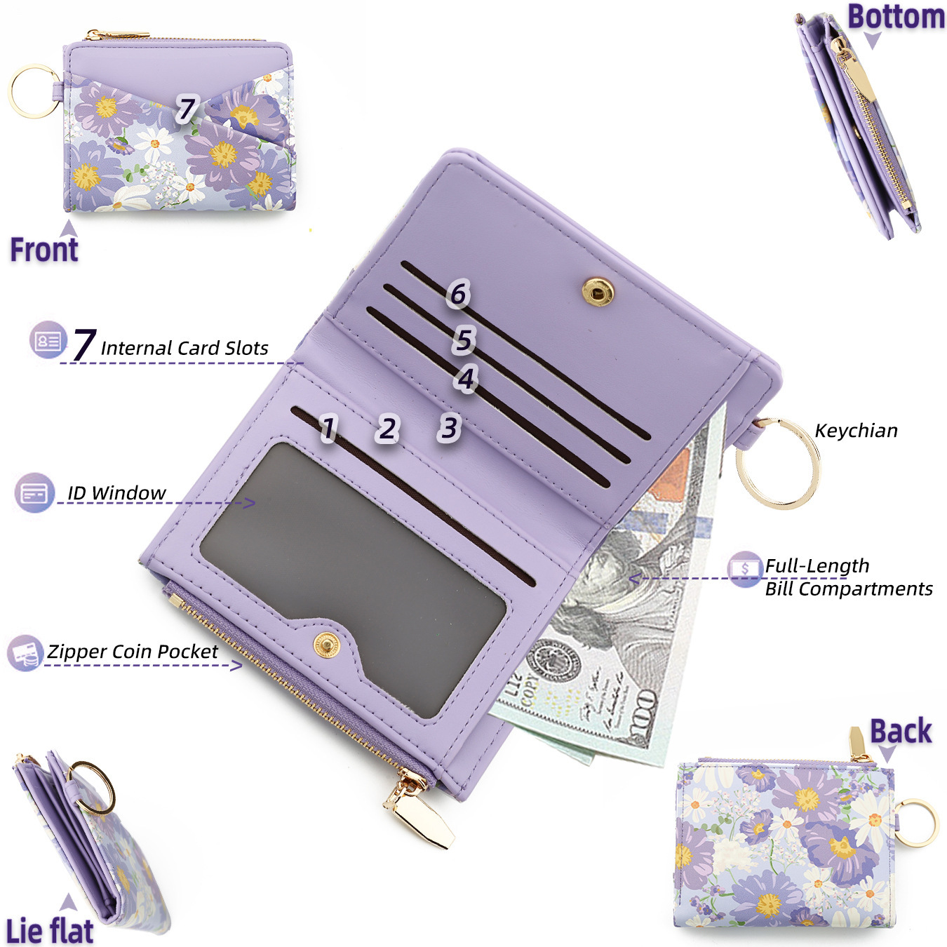 2026 Cross-border European and American Printed Leather Card Holder Bi-fold Wallet with Multiple Card Slots Coin Purse TikTok Wristband Wallet