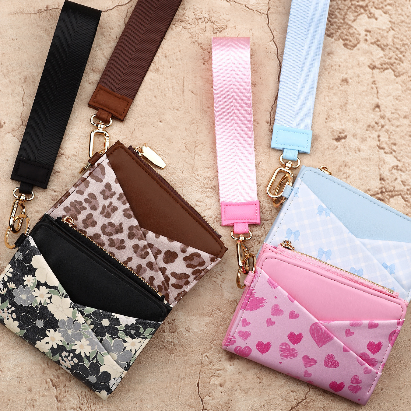 2026 Cross-border European and American Printed Leather Card Holder Bi-fold Wallet with Multiple Card Slots Coin Purse TikTok Wristband Wallet